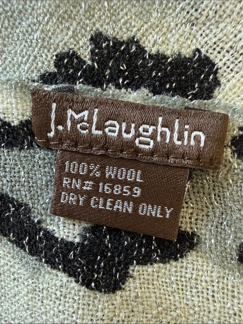 J. McLaughlin white and black animal print wool scarf with silver metallic